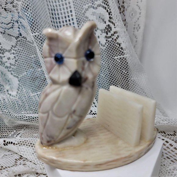 Marble Owl Card Holder Vintage Blue Eyes - Picture 6 of 8